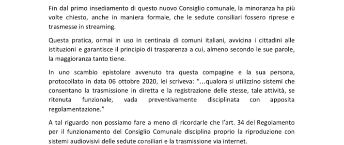 Consiglio Comunale del 20 Novembre 2020